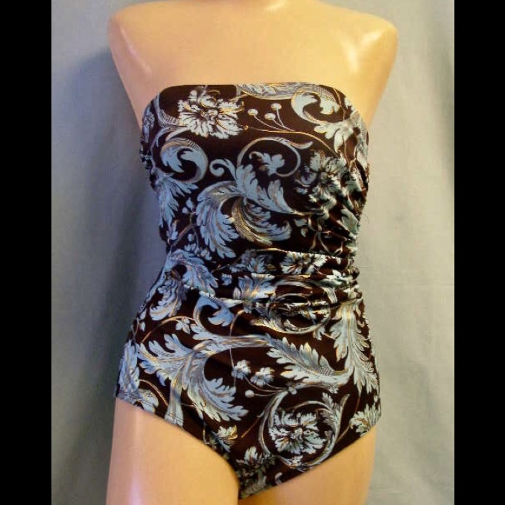 16 NWT Ceeb bandeau swimsuit brown aqua